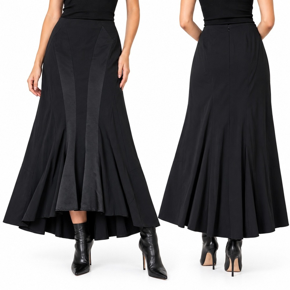 Ivan Grundahl Copenhagen Paneled Gored Flare Maxi Skirt EU 40 Black Avant Garde